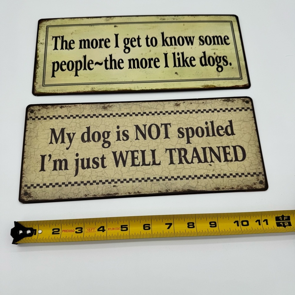 Set Of (2) Metal/Tin Retro Sign 12" X 5" Dog Themed Signs - Picture 3 of 4